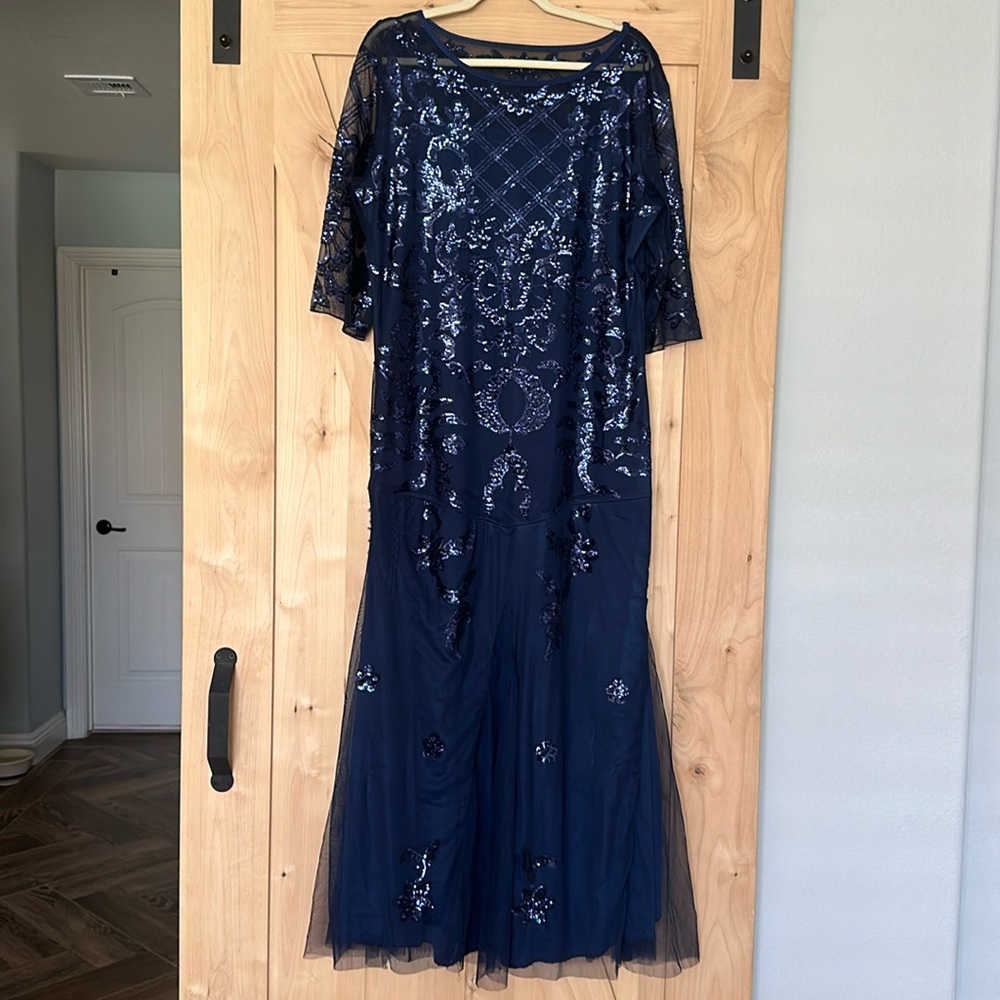 Navy Sequin Formal Gown Plus Size
